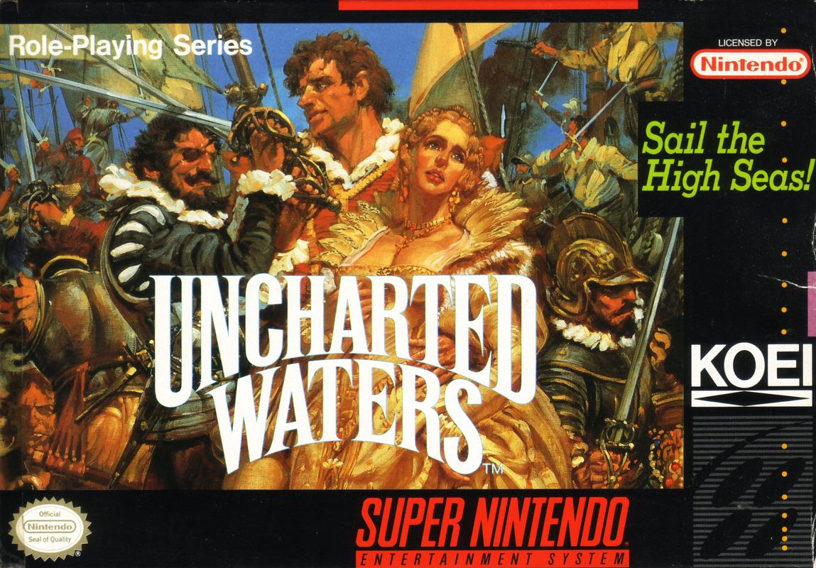 Uncharted Waters box art for Super Nintendo